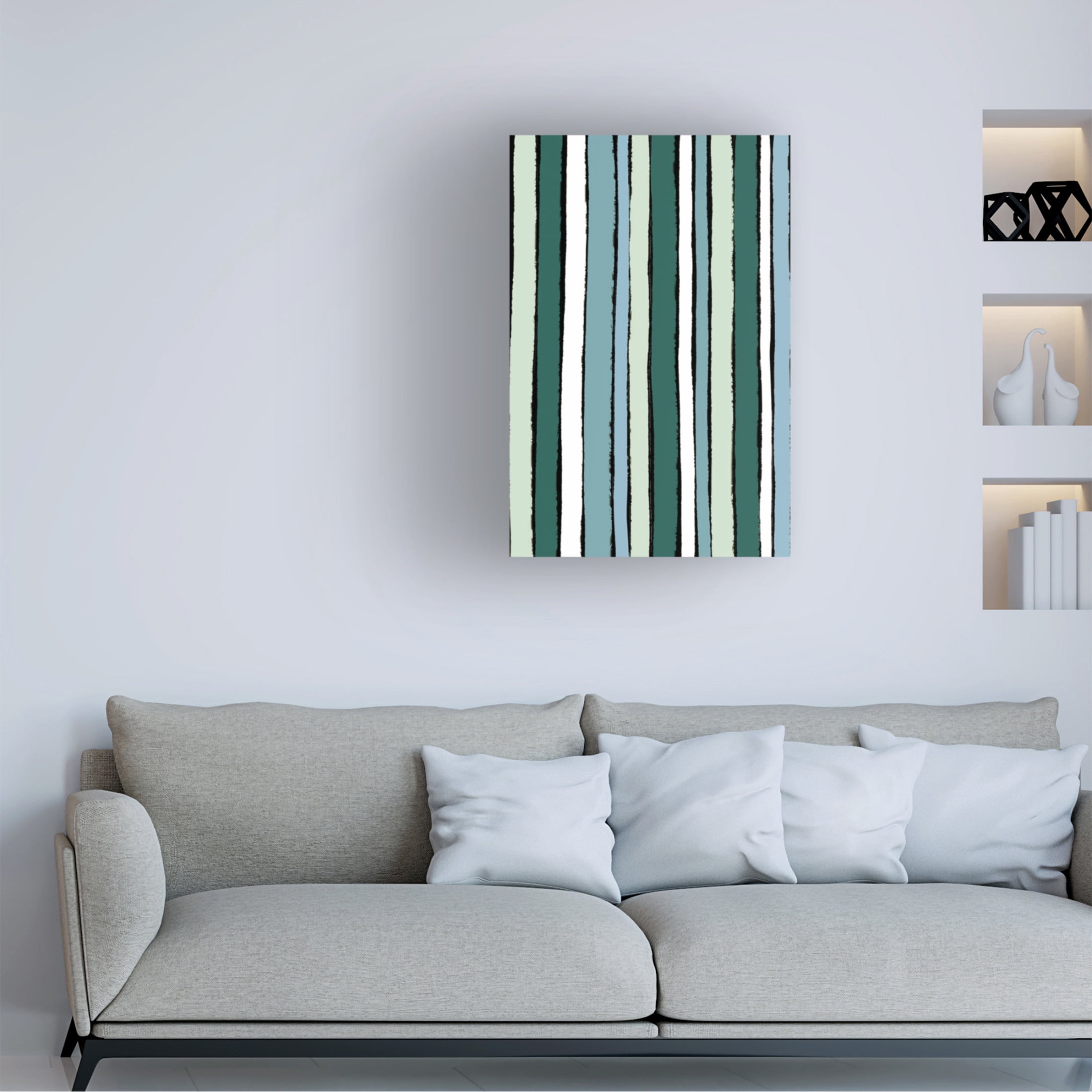 Canvas Wall Art - Treechild 'Smaragd Green Stripes' Wall Art for Living Room, Bedroom, or Office D?cor by Trademark Fine Art - 22 x 32 Inches