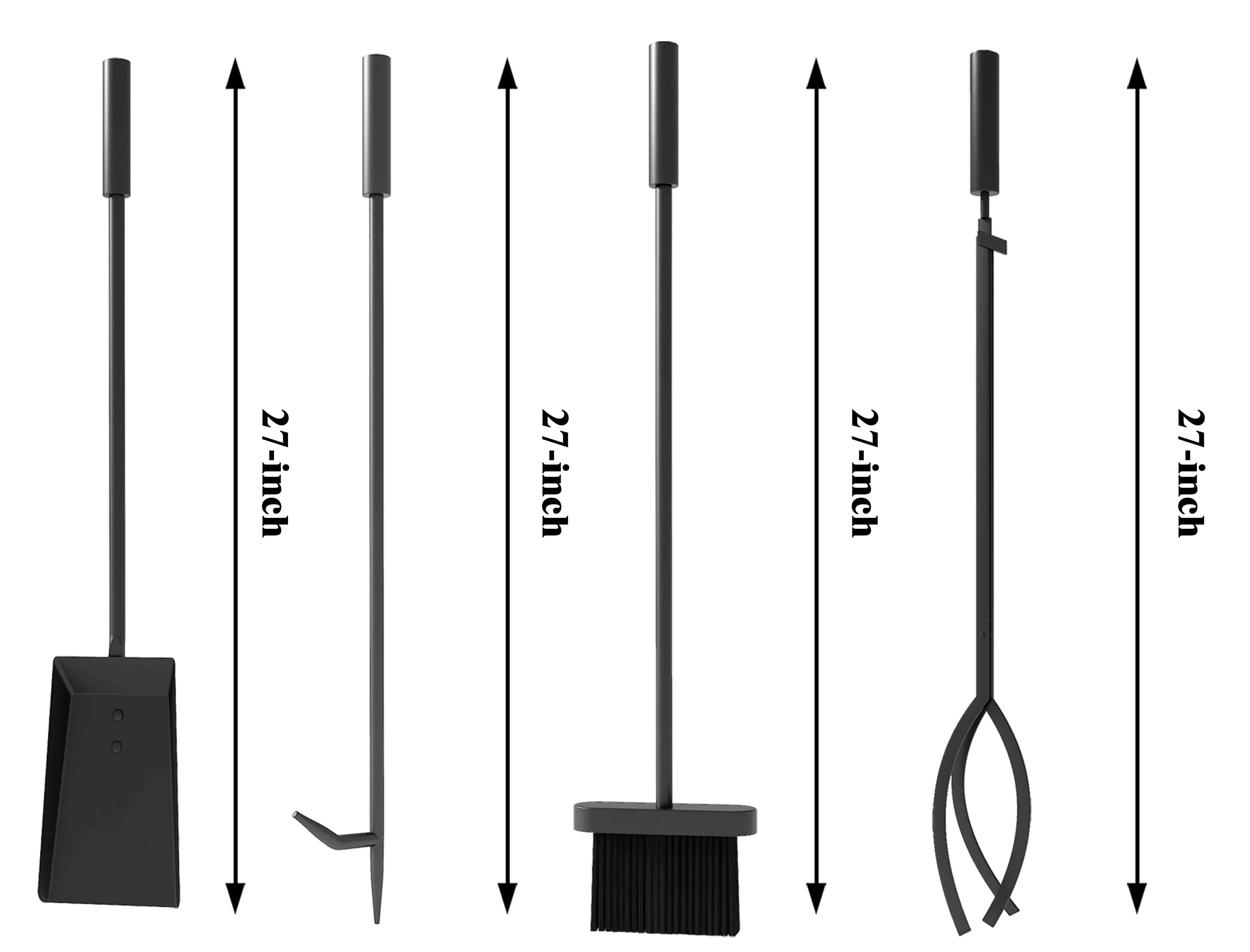 Fire Beauty 5-Piece Black Wrought Iron Fireplace Tools Set, Heavy Duty Fireside Accessories Kit with Stand, Indoor Wood Stove Fire Pit Tool Holder