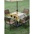 thumbnail image 4 of Outdoor Tablecloth with Umbrella Hole for Patio/Picnic/Party/Camping, Gnomes Sunflower Waterproof Table Cloth Square Cover Washable, Bees Branches Floral Wooden (60"x 60"), 4 of 8