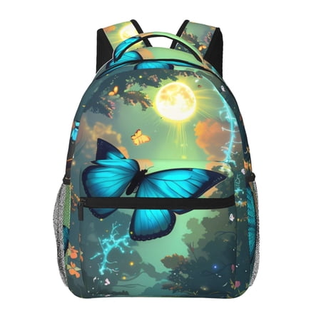 Ratiio Enchanted Forest Butterfly A Print Eco-Friendly Casual Backpack, Water-Resistant Polyester Canvas Daypack with Smooth Zippers, Comfortable & Durable Travel Bag with Laptop Compartment