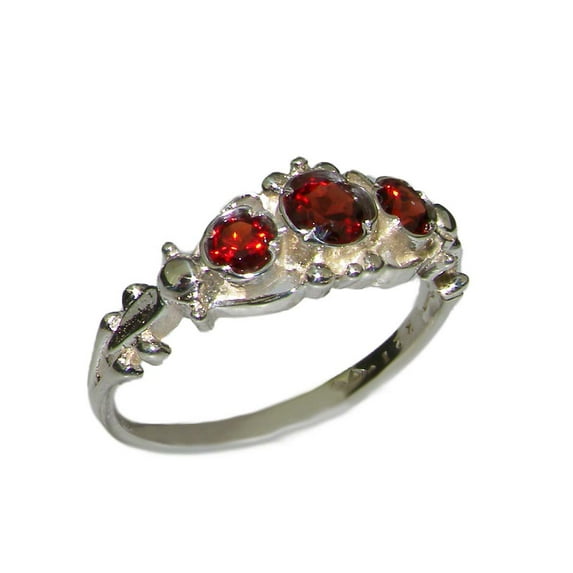 LBG British Made 925 Sterling Silver Natural Garnet Womens Trilogy Ring - 33 size options - Sizes 4 to 12 Available