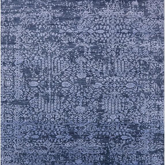 Ahgly Company Indoor Square Mid-Century Modern Blue Oriental Area Rugs, 4' Square