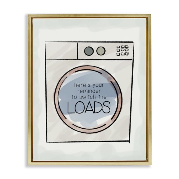 Stupell Industries Cottage Switch Laundry Loads Phrase Gold Floating Frame Canvas Art, 17 x 21, by Anna Quach