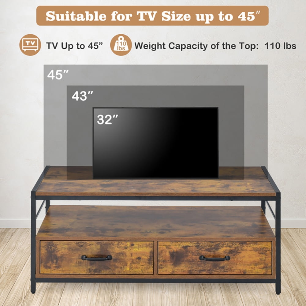 Finihen Rectangular Coffee Table, Coffee Table with 2 Drawers and Open Shelf, for Living Room, Reception Room, Office, Rustic Brown Finihen Rectangular Coffee Table, Coffee Table with 2 Drawers and Open Shelf, for Living Room, Reception Room, Office, Rustic Brown