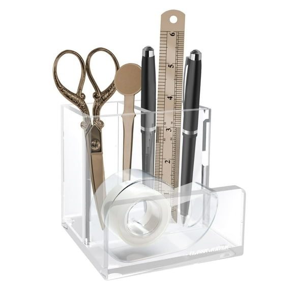 Classic Acrylic Pen & Brush Organizer (4"x4"x4") with Removable Divider – Gift-Boxed Desk Accessory for Home or Office