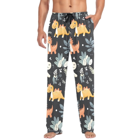 FORMRS Mens Pajama Pants with Pockets Sleepwear Lounge Bottoms Sizes S-2XL, Orange Dinosaur