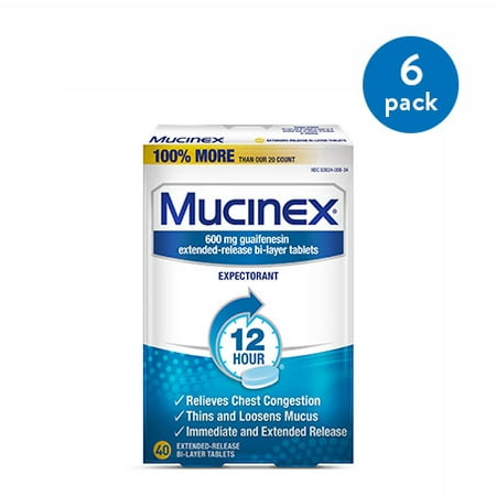(6 Pack) Mucinex 12 Hour Chest Congestion Expectorant Relief Tablets, 40 Count, Thins & Loosens (Best Antihistamine Decongestant Combination)