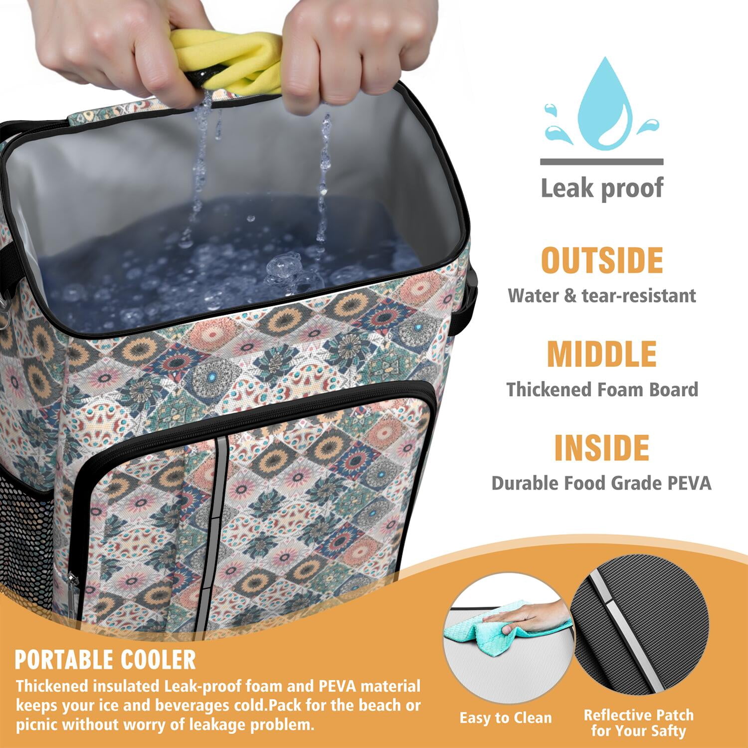 Travel Cooler Bag - Boho Bohemia Flower Camping Beer Cooler Backpack with Bottle Opener- Waterproof Insulated Picnic Backpacks - Cooler Bag for Beach