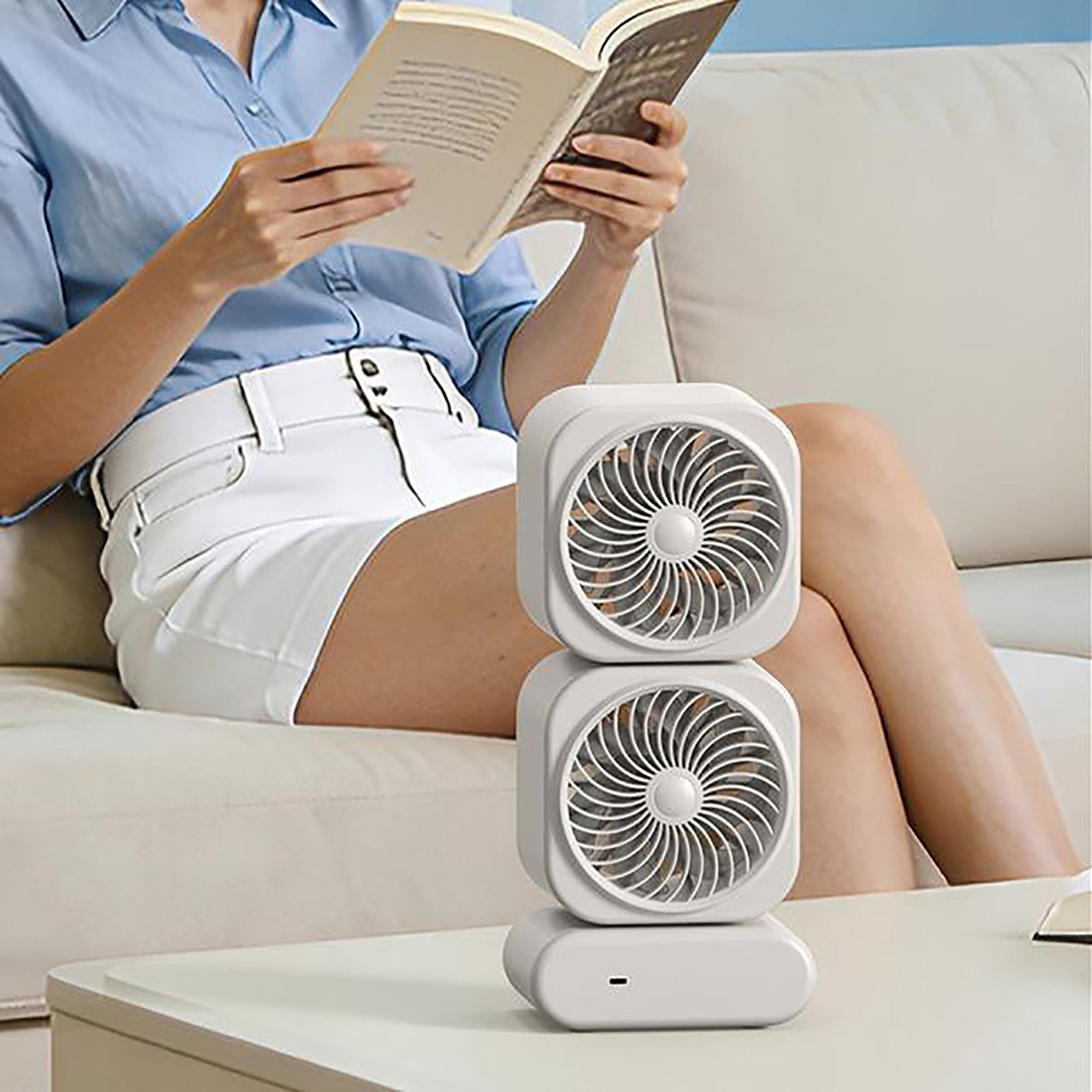 Tyidzon Table Fan, 13 inch Table Fans for Bedroom, Digital Display, Dual Heads 4000Mah Battery USB Fans, Desk Fans Small Quiet for Home, Office, Kitchen