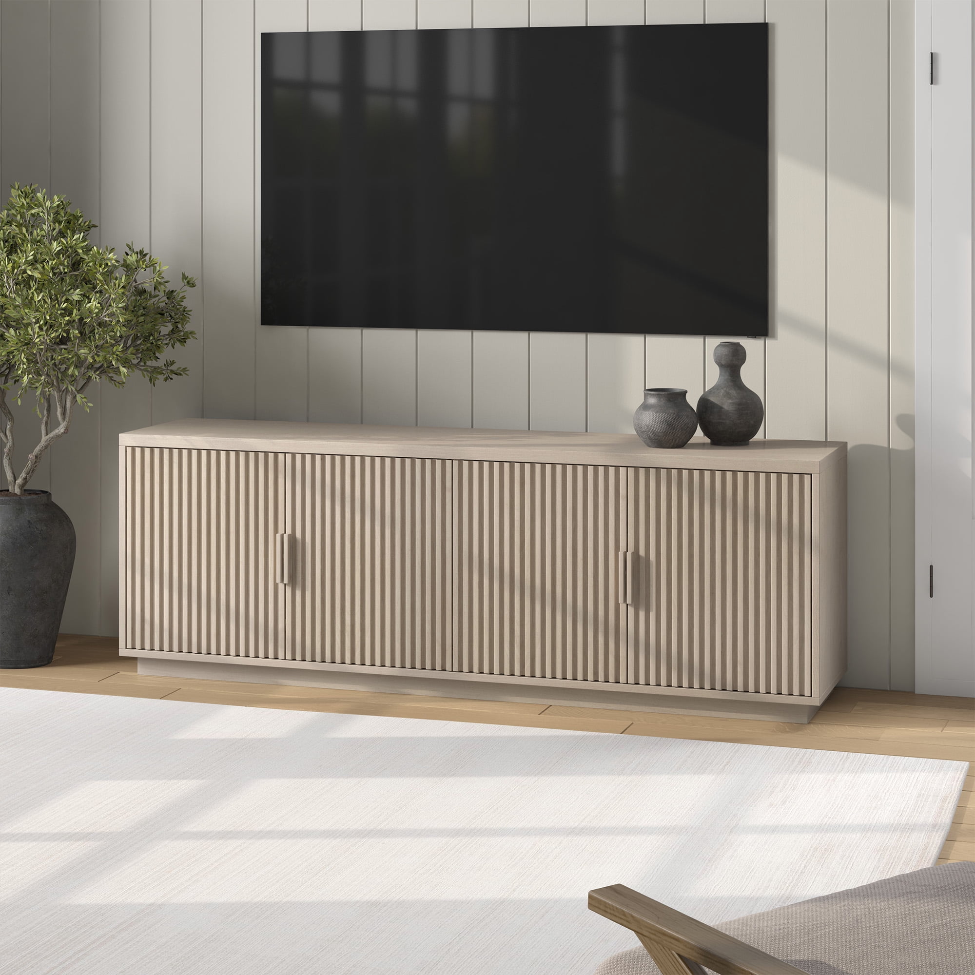 Mero Rectangular TV Stand for TV's up to 75" in Alder White