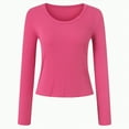 thumbnail image 5 of Towmus Womens Long Sleeve Scoop Neck Ribbed Knit Fitted Casual Tops Tee Slim Basic Shirts, Hot Pink, M, 5 of 6