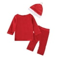 thumbnail image 4 of Odeerbi Infant Boys Girls Fall Winter Outfits Christmas Santa Claus Tops Pants Set Kids Christmas Cute Long Sleeve Santa Claus Hat Top Pants Suit Infant Clothes Red, 4 of 9