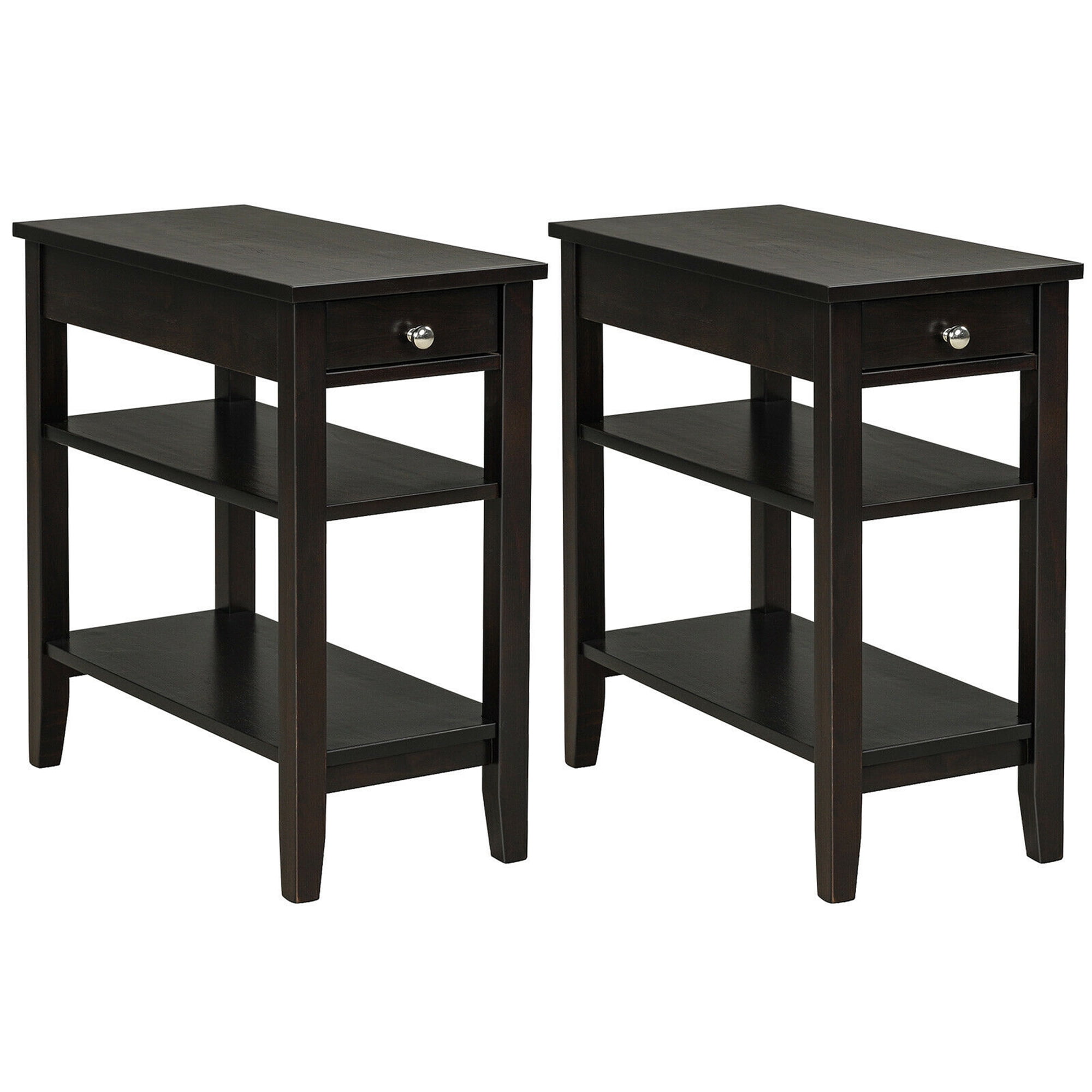 Gymax 2PCS 3Tier End Table Sofa Side Table Nightstand w/ Shelf