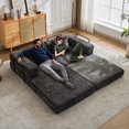thumbnail image 2 of Convertible Floor Sofa Bed, Chenille Cloud Couch with Pillow Back & Armrest, Foldable Loveseat Sectional Sofa with Fixed-Shape Frame for Living Room, Black, 2 of 7