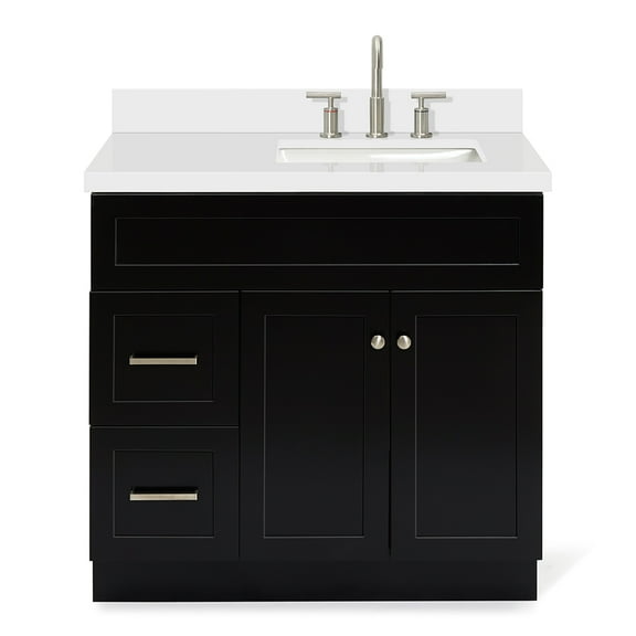 Ariel Hamlet 37 In. Right Offset Rectangle Sink Vanity With White Quartz Countertop In Black