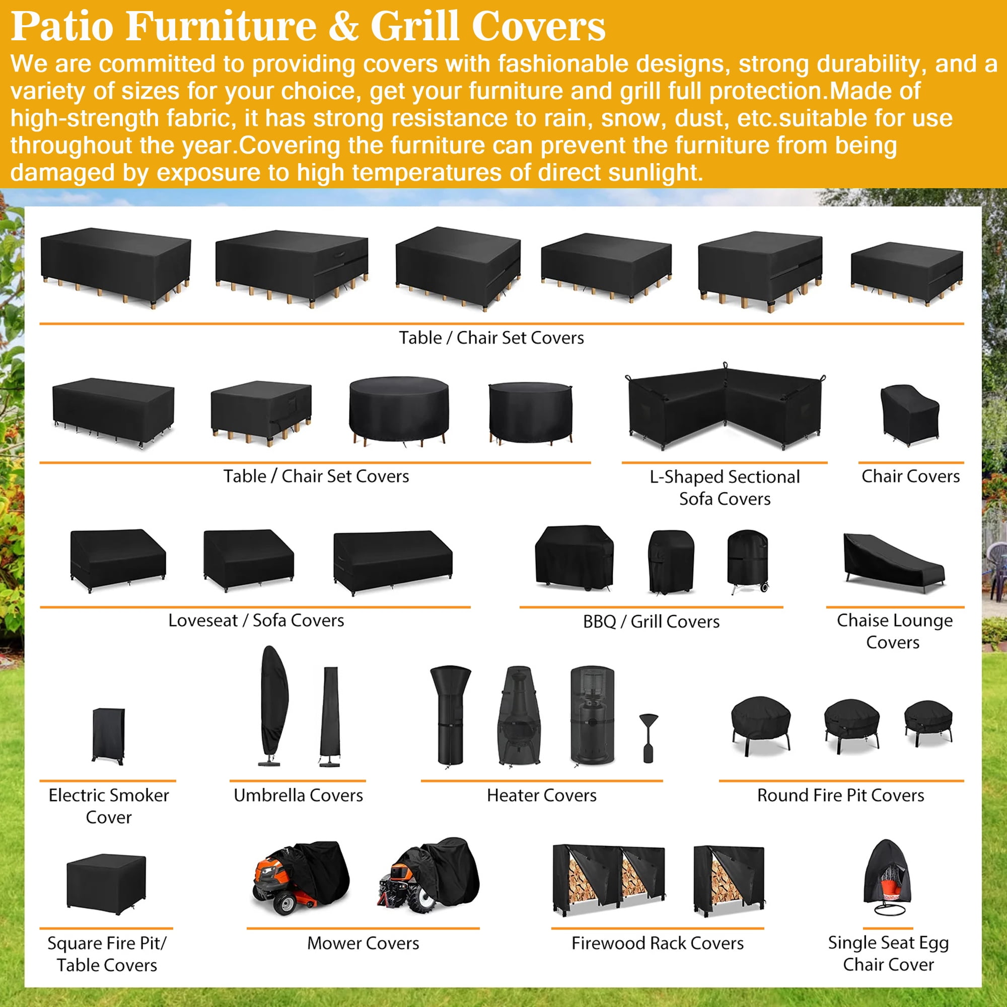 SHELTUSE Square Patio Furniture Covers, Waterproof Outdoor Square Furniture Covers, Tear-Resistant, Windproof Outdoor Cover for Garden, 78 L x 78 W x 35 H Inche Black