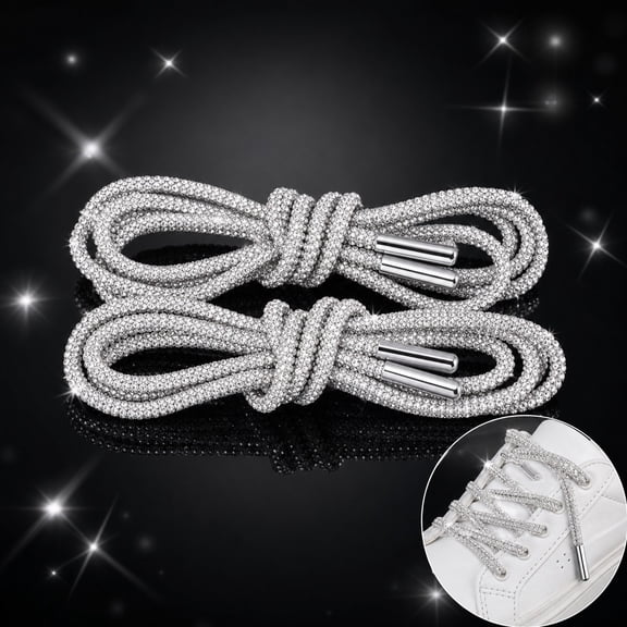Tutuviw 1 Pair of Rhinestone Glitter Rope, Bling Rope Shoe Laces, Shoelaces Round, Rhinestone Shoe Laces String with Metal Head for Shoes, Sneakers, Sweatpants Hoodies (White)