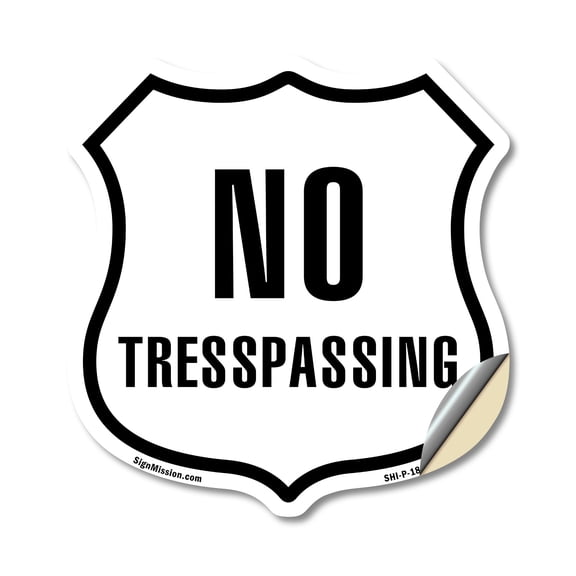 No Trespassing 18 inch X 18 inch Shield Shaped Heavy Duty 3.2 mil Vinyl Decal Weather Resistant Made in the USA