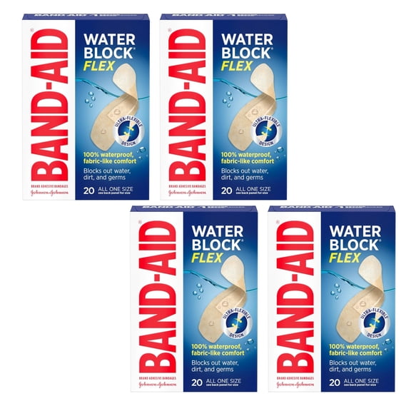 Band-Aid Brand Water Block Flex Adhesive Bandages, All One Size, 20 ct (Pack of 4)