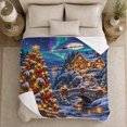 thumbnail image 5 of Enchanted Christmas Village Landscape Santa Claus Flying Over, Festive Holiday Scene, Warm Flannel Blanket for Living Room and Reading Nook, Art Lovers Christmas Gift, Festive Home Decor, 5 of 9