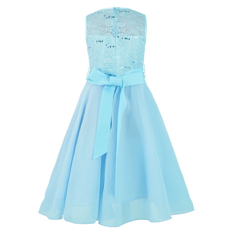 Alvivi Flower Girls Dress Sequined Lace Chiffon Princess Party Ball Gown 2- 16 Light Blue 14 - Walmart.com