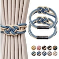 thumbnail image 1 of 2 Pack Strong Magnetic Curtain Tiebacks Upgrade Nordic Simple Style Drape Tie Backs Double Color Weave Rope Knot Decorative Curtain Holdbacks for Home & Office Window Drapery, 1 of 7