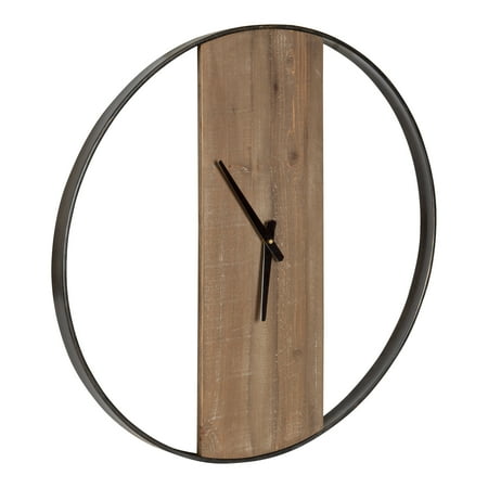 Kate and Laurel Ladd Modern Farmhouse 24 Diameter Numberless Wood and Metal Round Wall Clock, Brown and Black