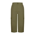 thumbnail image 4 of Womens Capri Pants Lightweight Loose Straight Multi‑Pocket Cropped Hiking Pants Green, 4 of 6