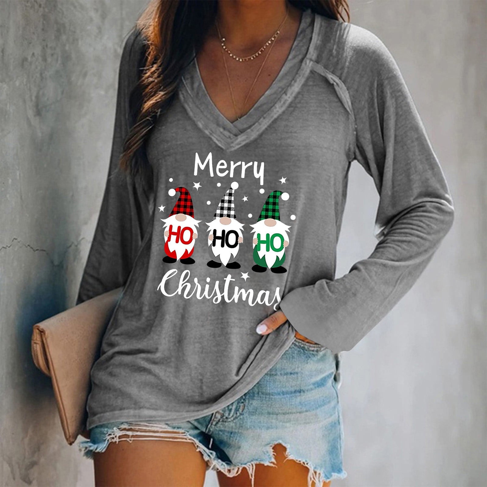 PVCS Women Casual V- Neck Christmas 