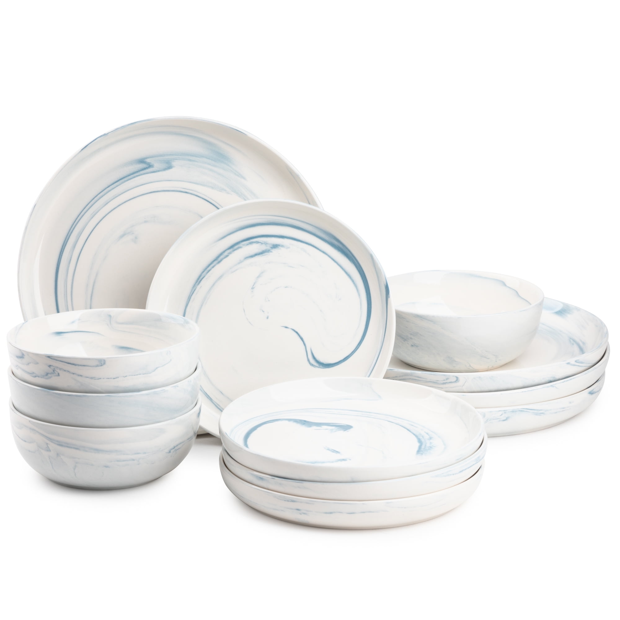 Thyme & Table Dinnerware Blue Marble Stoneware, 12 Piece Set