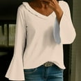 thumbnail image 2 of Holzkary Women's Long Bell Sleeve Tops V Neck Dressy Casual Shirts Ladies Loose Fit Blouses Tunic Fall T Shirts Women Loose Fit Long Sleeve Boat Neck Tops Casual Blouses Print Sleeve Tops Beige L, 2 of 6