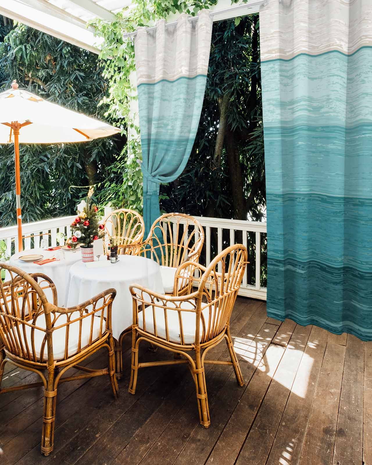 Teal Ombre Outdoor Curtains for Patio, Farmhouse Vintage Wooden Striped Privacy Drapes Grommet Waterproof Outside Curtains for Porch/Cabana/Balcony 54"x 108", 1 Panel