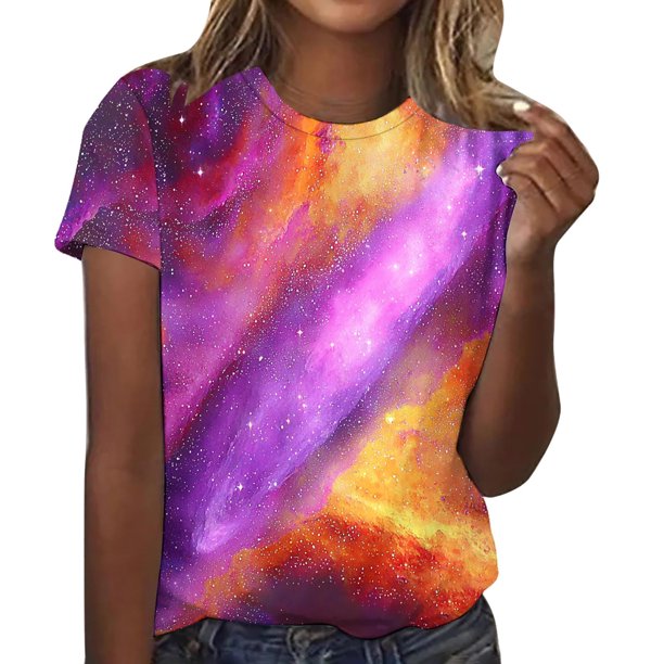 Blusas para las Mujeres Casual de Manga Corta Cuello Redondo Estampado de Poliéster Blusa, Top de Moda para la Primavera Verano Diario Y Fiesta