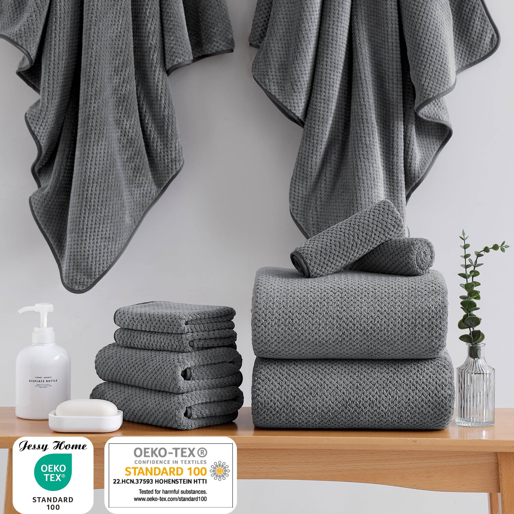 Jessy Home 4 Pack Towel Set Oversized Bath Sheet Towels 600 GSM Ultra Soft Dark Gray Bath Towels