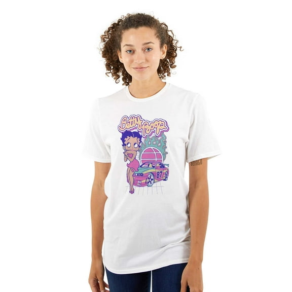 Betty Boop Flaming Racecar Cartoon Women's Graphic T Shirt Tees Brisco Brands S