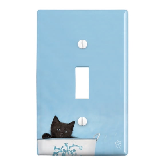 Black Kitten Cat in Bucket Tin Pail Plastic Wall Decor Toggle Light Switch Plate Cover