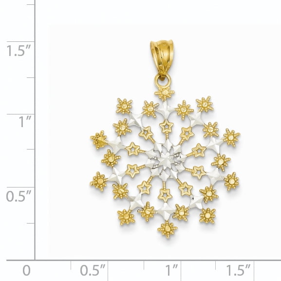 33mm Details about   14K Yellow Gold & Rhodium Diamond-Cut Starburst Snowflake Charm Pendant 