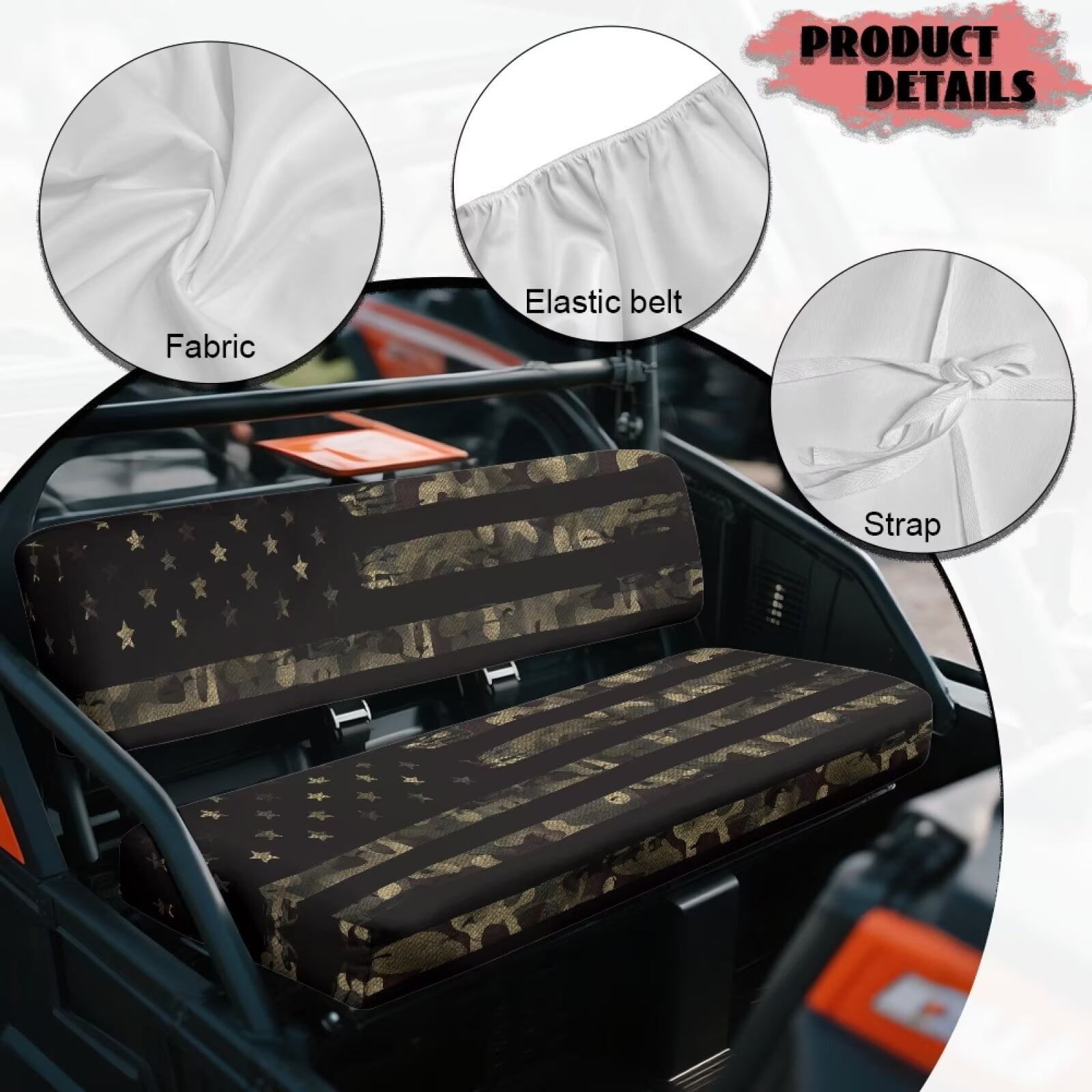Yuyamidu American Flag UTV Bench Seat Cover Backrest Cover Camo Seat Covers Compatible with Kawasaki Mule 3000 3010 3020 4000 4010 2001-2023 2025