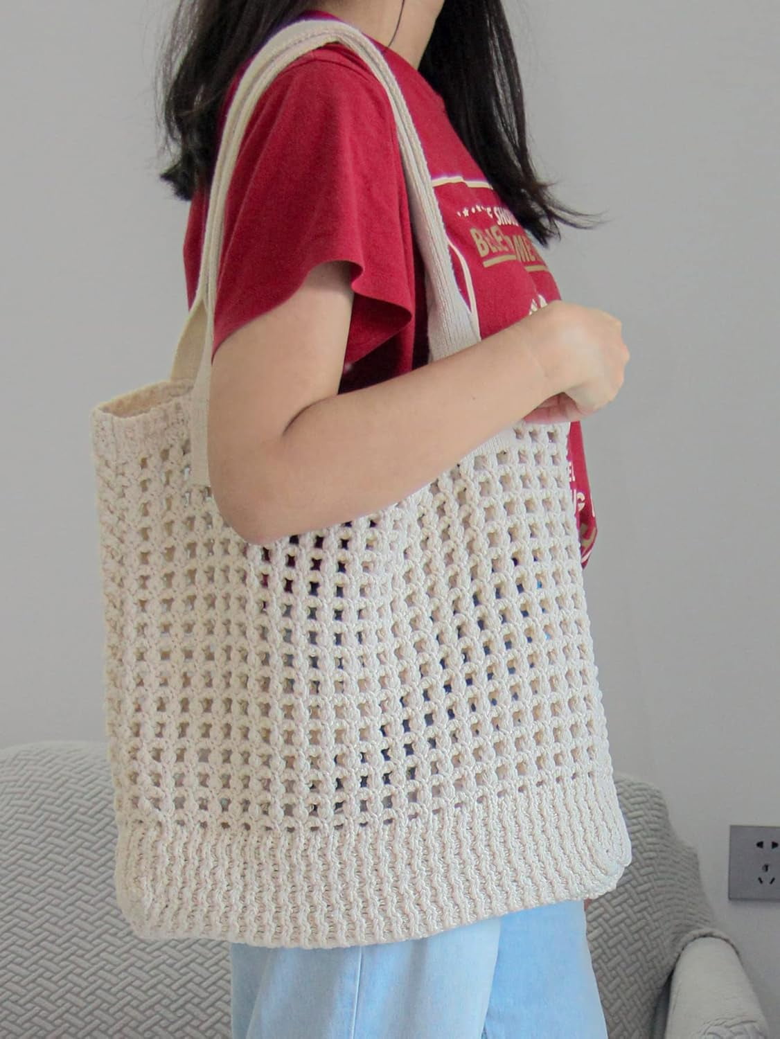 CAILDANL Women's Beach Tote Bag, Crochet Knit Hollow Design, Stylish Tote for Beach,Travel and Everyday Use Aesthetic Handbag