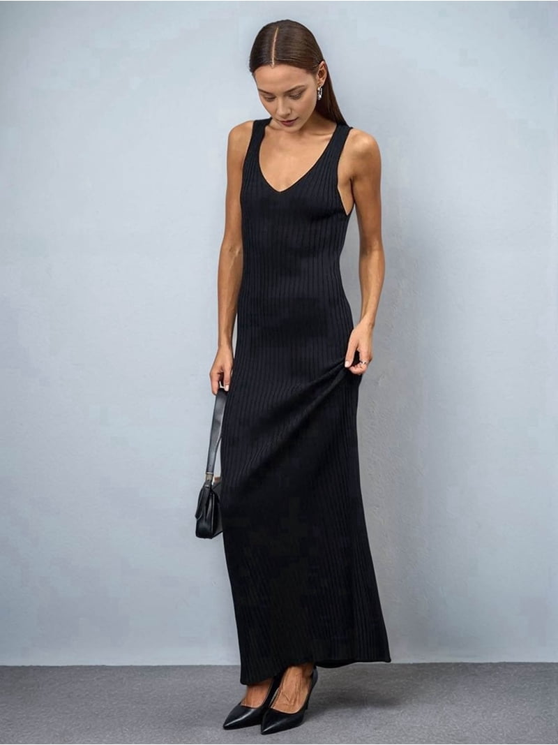 tan knit maxi dress Tan Knit Maxi Dress With Clear Iridescent All Over Rhinestones