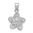 thumbnail image 4 of 14k White Gold Textured Back Beaded Polished Finish Diamond-cut Plumeria Flower Charm Pendant, 4 of 4