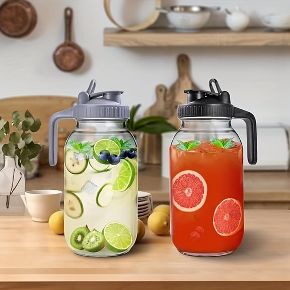2/3-Pack 64oz BPA-Free Glass Mason Jar Pitcher - Airtight Leak-Proof Wide Mouth with Lid & Handle, Dishwasher Safe for Sun Tea/Cold Brew & Home Entertaining (129 chars)