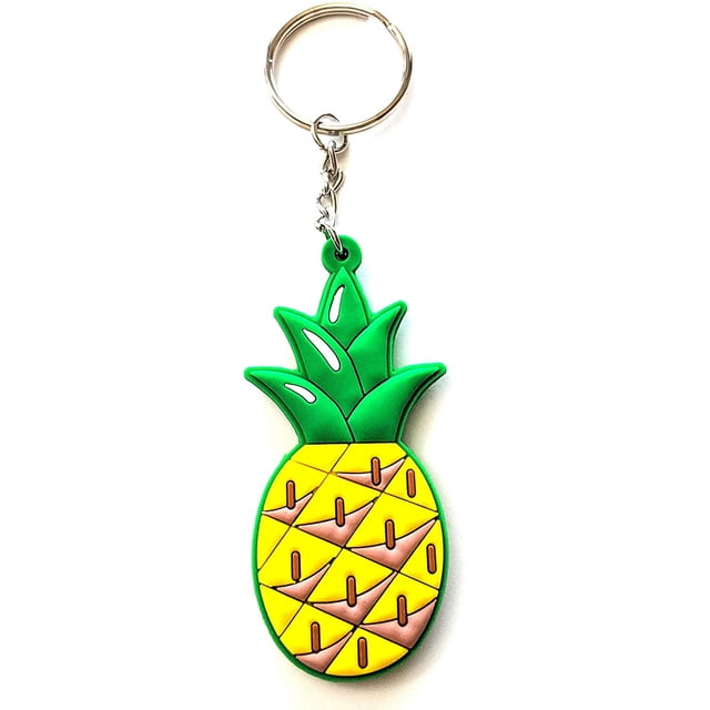 LAICAIW Pineapple Rubber Keychain Soft Pine Apple PVC Double Sided Car Keys Fob Accessory, Pineapple Rubber, One Size