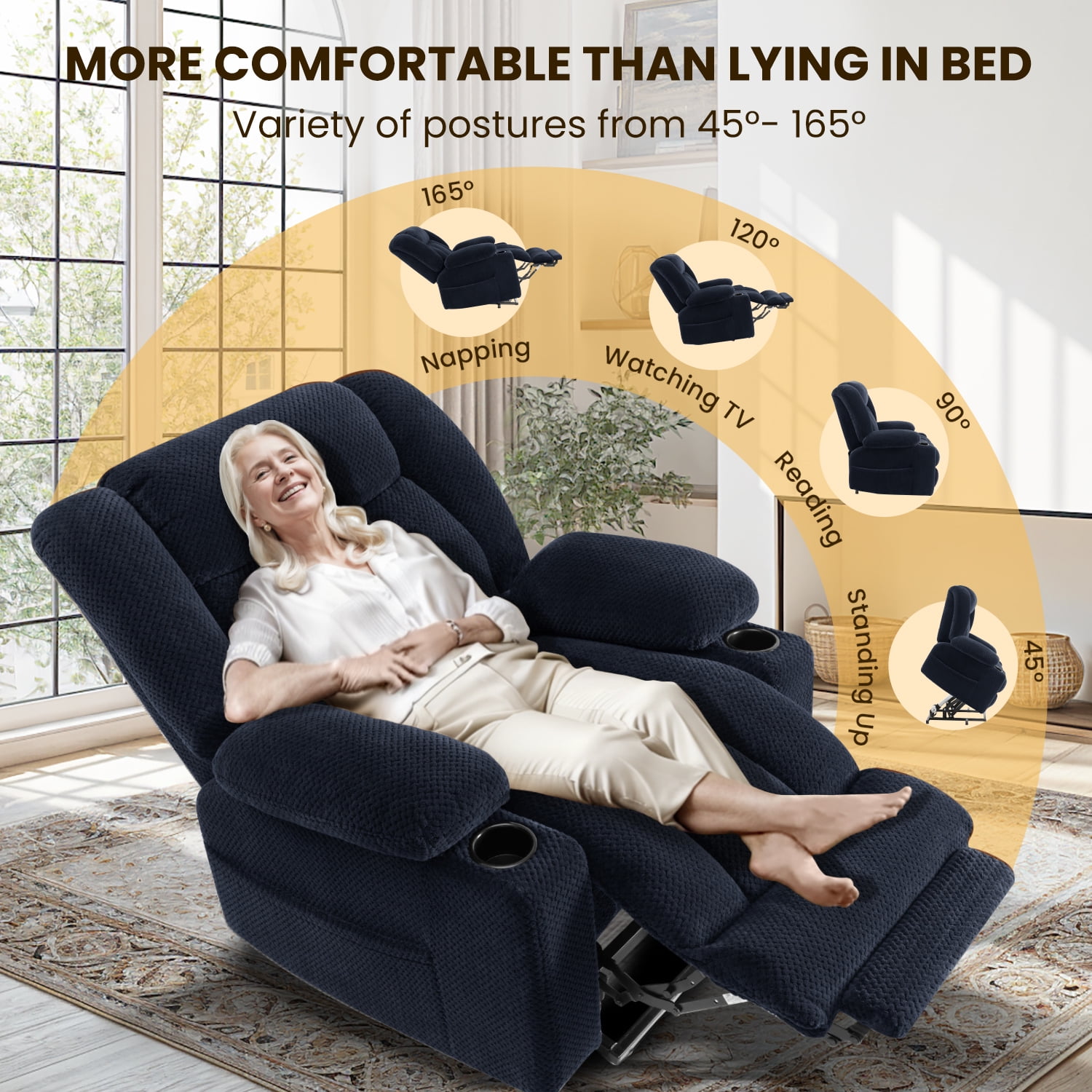 Power Lift Recliner Chair for Elderly with Heating & Vibration Massage, Large Wide Heavy Duty Extended Footrest for Big & Tall, 2 Cup Holders & Side Pockets Plush Flannel