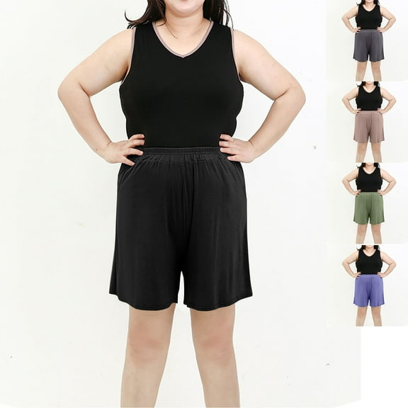 Admvng Plus Size Shorts for Women Summer Elastic Waist Thin Shorts Solid Color Loose Size Home Pants XL-6XL
