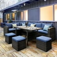 thumbnail image 4 of CozyHom 7 Pcs Outdoor Patio Sectional Dining Furniture Sofa Set PE Wicker Rattan Conversation Sofa Sets With Dining Table and Ottomans, Blue, 4 of 14