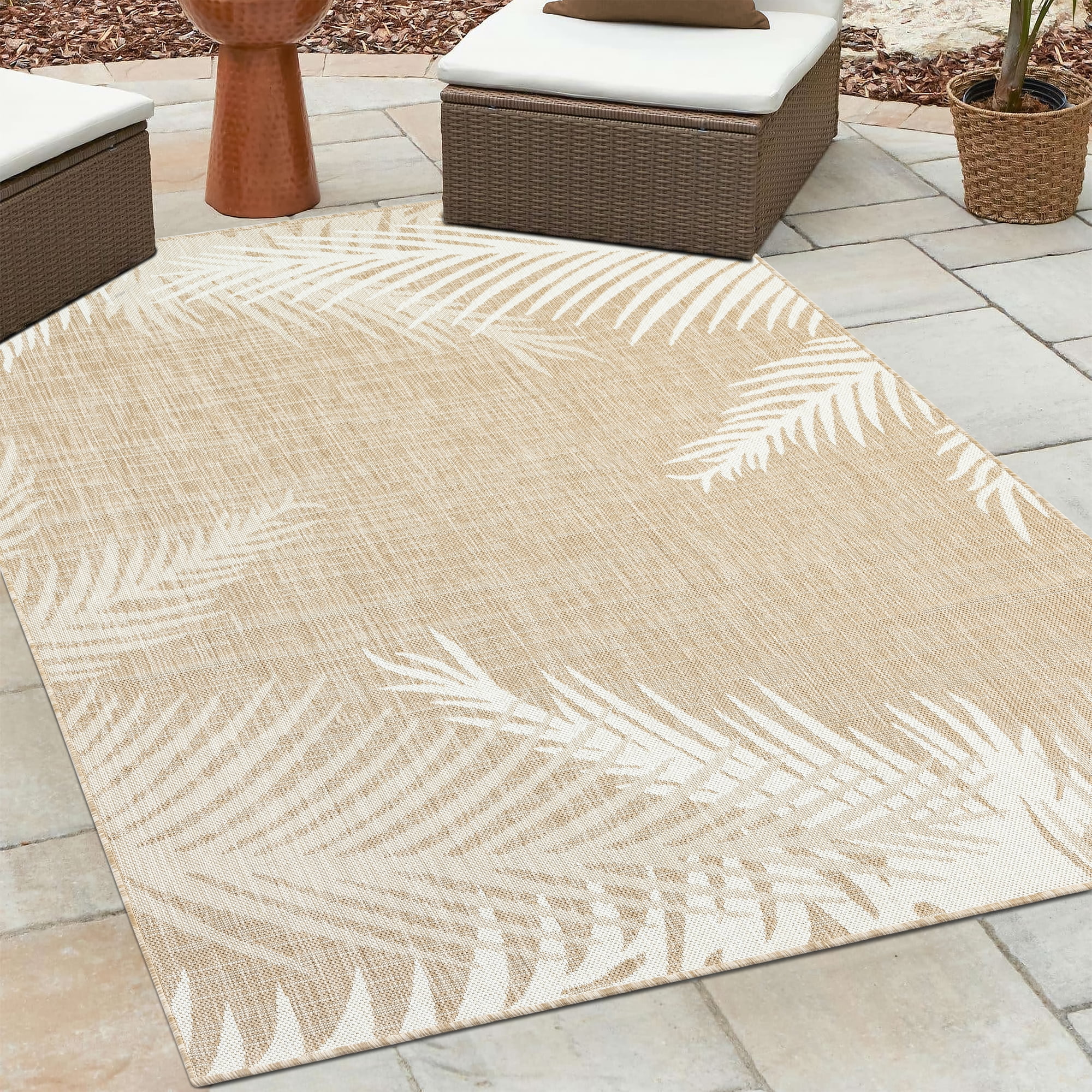 Ox Bay Carmindy Tropical Palms Indoor/Outdoor Area Rug, Beige/Ivory, 6'6" x 9'