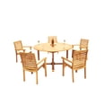 thumbnail image 3 of Grade-A Teak Dining Set: 5 Seater 6 Pc: 60" Round Table And 5 Hari Stacking Arm Chairs Outdoor Patio WholesaleTeak #51HR1206, 3 of 4