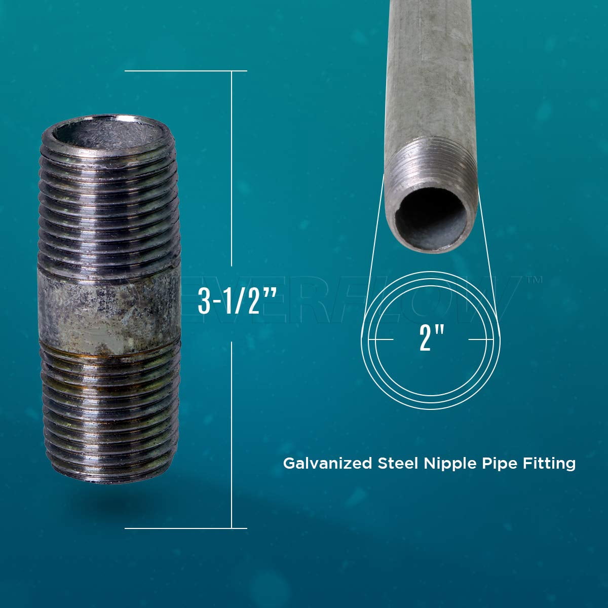 Supply Giant 2" x 3-1/2", Steel Pipe, pre cut Industrial Pipe, Threaded Pipe Nipples and Fittings, Build Vintage DIY Furniture, Galvanized (Pack Of 10)