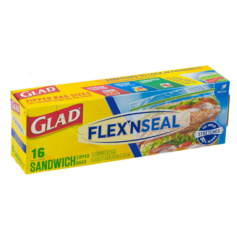 Glad Flexn Seal Food Storage Plastic Bags, Sandwich - 16 ct